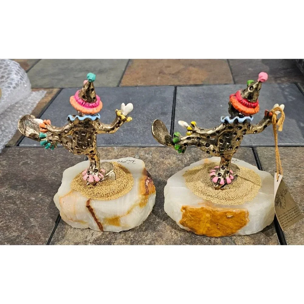 Ron Lee Signed Clowns Standing On One Foot 85 & 87 w/24K‎ Gold Paint Accents